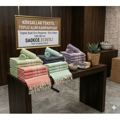 Toptan Balık Sırtı Peştemal 100x180 cm 30'lu Paket